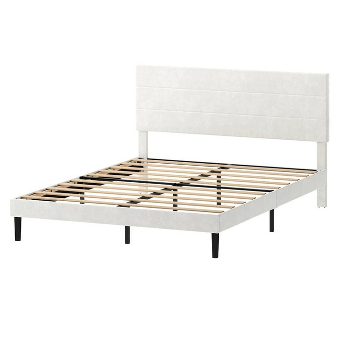 Levede Queen Bed Frame Upholstered Adjustable Headboard Platform Base- Beige