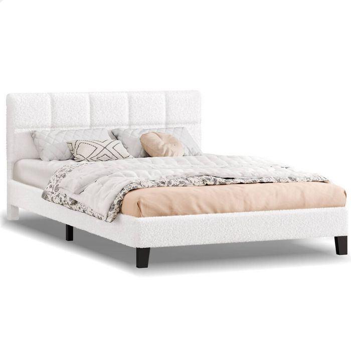 ALFORDSON Bed Frame King Size Tufted Headboard Boucle White