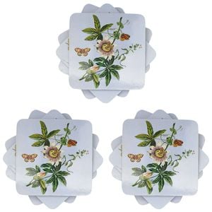 3x 4pc Urban Botanicals Floral Cork Wooden Coasters Set 10cm Blue