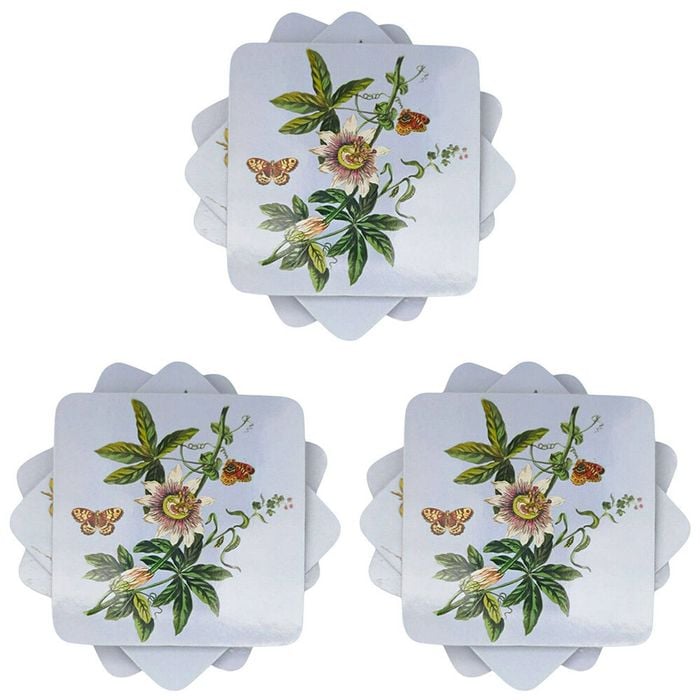 3x 4pc Urban Botanicals Floral Cork Wooden Coasters Set 10cm Blue