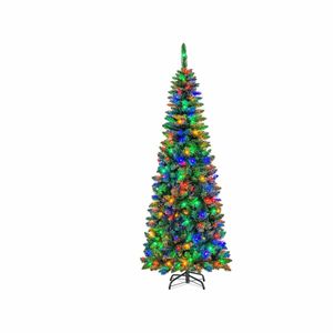 Costway 198cm Xmas Pencil Tree 250 Colorful LED Lights Christmas Decoration Tree