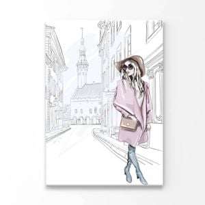 Pink Girl With Stylish Hat  Print 100% Australian Made 100x150cm (Stretched Canvas)