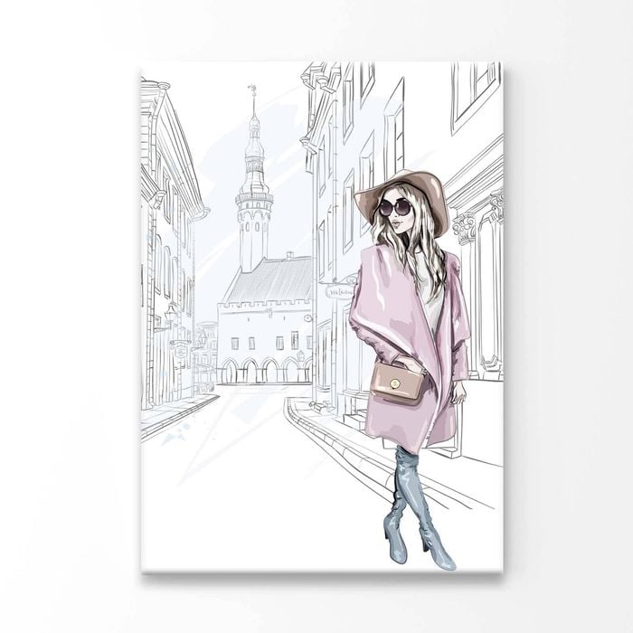 Pink Girl With Stylish Hat  Print 100% Australian Made 100x150cm (Stretched Canvas)
