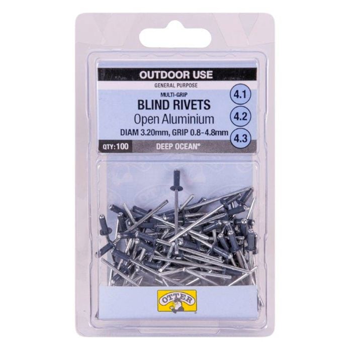 Otter Deep Ocean® 3.2 x 0.8-4.8mm Multi-Grip Open Aluminium Blind Rivets - 100 Pack