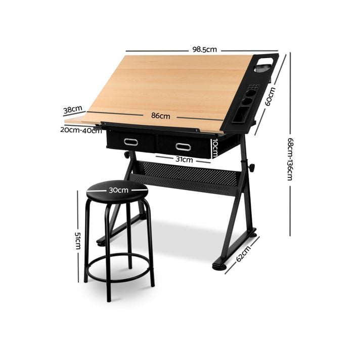 Buy Yaheetech Adjustable Height Drawing Table Desk Tiltable Drafting