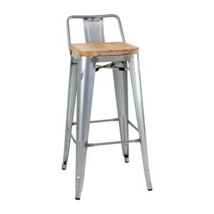 Bolero Bistro Backrest High Stools Wooden Seat Pad Galvanised Steel 4 Pack
