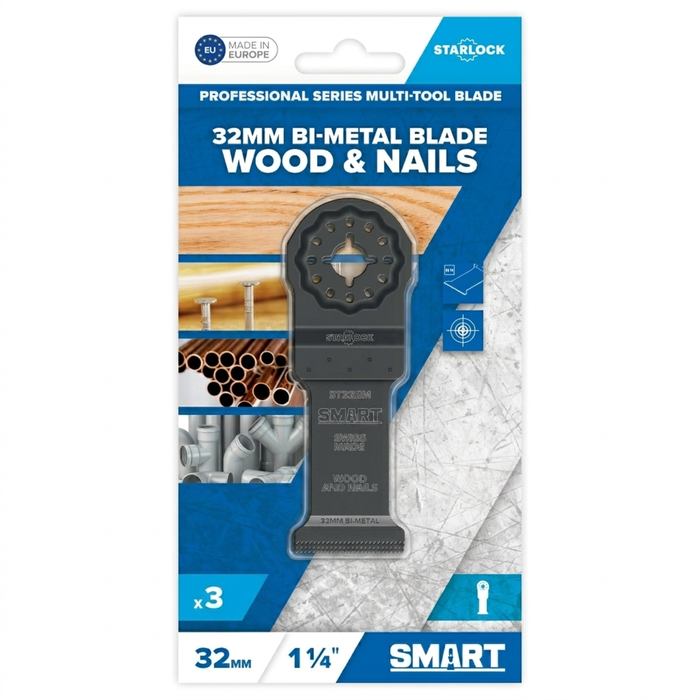 SMART Starlock 32mm Professional Series Bi-Metal Multi-Tool Blade Wood & Nails - 3 Blades