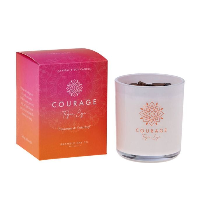 Bramble Bay Crystal Boho Tiger Eye Courage Candle Cinnamon & Cedarleaf 300g