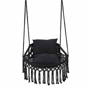 Costway Macrame Swing Chair Boho Hammock 2 Removable Cushion Black