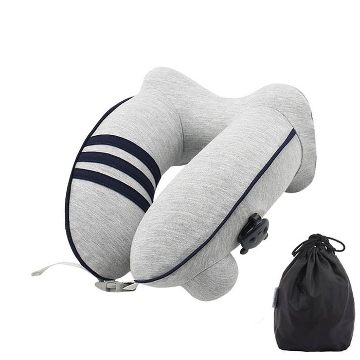 Catzon Inflatable Travel Neck Pillow Washable with Bag for Kids-Light Grey