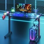 Advwin RGB LED Gaming Office Desk 120cm with Cup Holder & Headset Hook