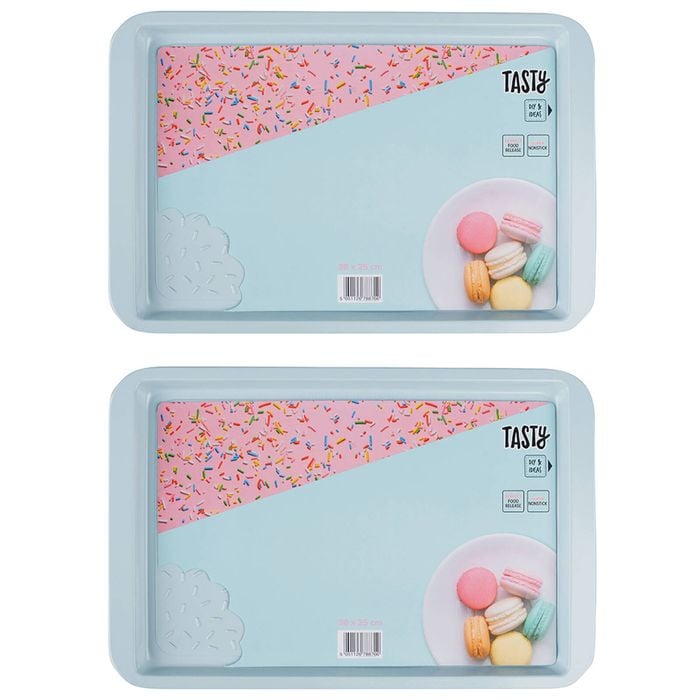 Tasty Non-Stick Cookie Sheet Tray Rectangle 38cm Light Blue 2 Pack