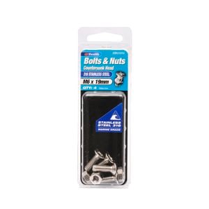 Zenith Bolt & Nut M 6x 19mm CSK Head SS316  4pk