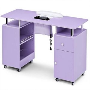 Advwin Manicure Table Vanity Desk for Nail Tech with Dust Collector Wrist Rest Lockable Wheels Purple