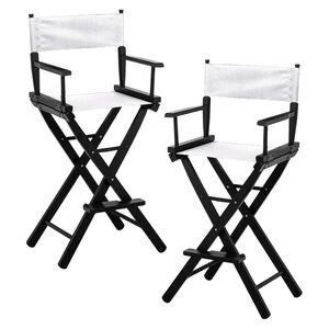 Sarantino Set of 2 White Tall Directors Chair Beech Wood Frame with Canvas Seat