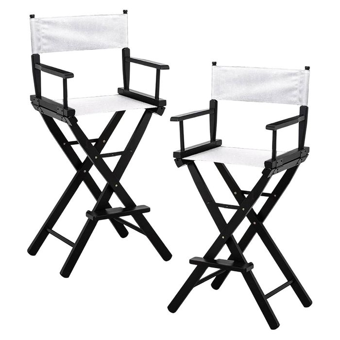 Sarantino Set of 2 White Tall Directors Chair Beech Wood Frame with Canvas Seat