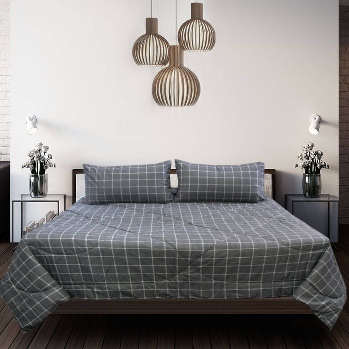 3 Piece Aston Printed Comforter Set Checker Grey King