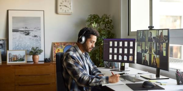 A person working in the home office.