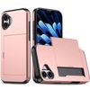 For Apple iPhone 17 Slide Armor Card Holder Wallet Protective Shockproof Hard Dual Layer Back Cover (Rose Gold)