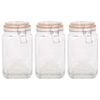 Argon Tableware Square Glass Jars with Clip-Top Lids - 1.25L - Pack of 3
