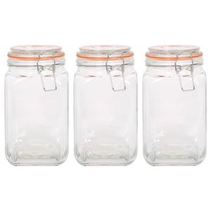 Argon Tableware Square Glass Jars with Clip-Top Lids - 1.25L - Pack of 3