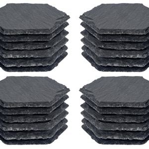 Argon Tableware 24x Hexagonal Slate Coasters - Drink Coasters Black Stone Natural Slate Rough Edge Drinks Mat Mug Glass Cup Mats