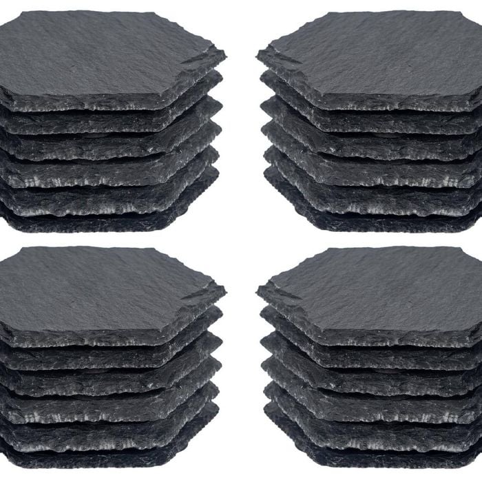Argon Tableware 24x Hexagonal Slate Coasters - Drink Coasters Black Stone Natural Slate Rough Edge Drinks Mat Mug Glass Cup Mats