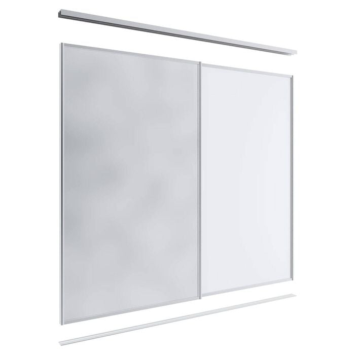 Lugna 2100 x 1801-2400mm Clear Anodised 1 Mirror 1 Melamine Wardrobe Double Sliding Doors