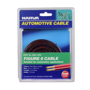 Narva 15A 4mm Red(Black Tracer) Twin Core Figure 8 Cable - 10m