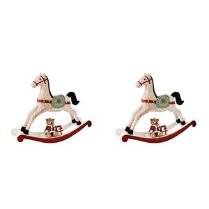 2PK Urban Rocking Horse with Teddy Small Standing Decoration 16cm Bisque