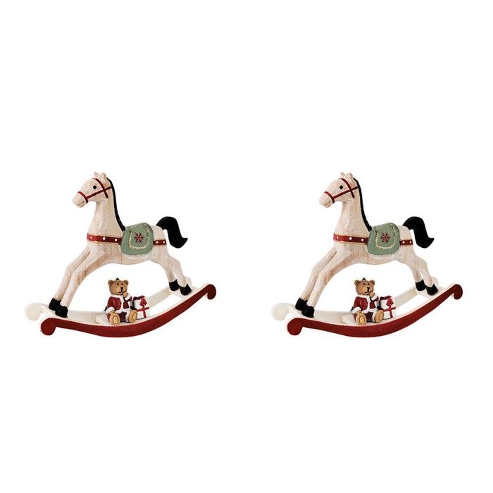 2PK Urban Rocking Horse with Teddy Small Standing Decoration 16cm Bisque