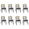 Levede 8pc Rattan Solid Wood Fabric Seat Dining Chairs - Black