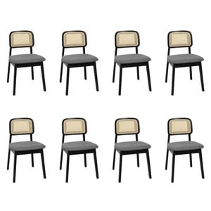 Levede 8pc Rattan Solid Wood Fabric Seat Dining Chairs - Black