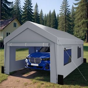 Advwin Carport 3x6m Outdoor Portable Garage with Removable and Roll-up Sidewalls/Doors - Grey