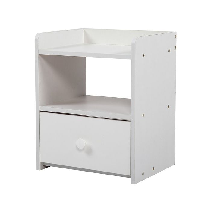 Wooden Nightstand Drawers Table in White