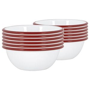 Argon Tableware 16cm Coloured Enamel Bowls - Set Of 12 - Red Lightweight Metal Camping Serving Bowls For Snacks, Pasta, Salad