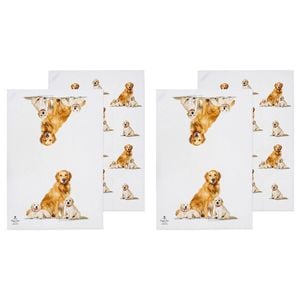 2x 2pc Ashdene Puppy Love Golden Retriever Kitchen Tea Towel 50x70cm - White