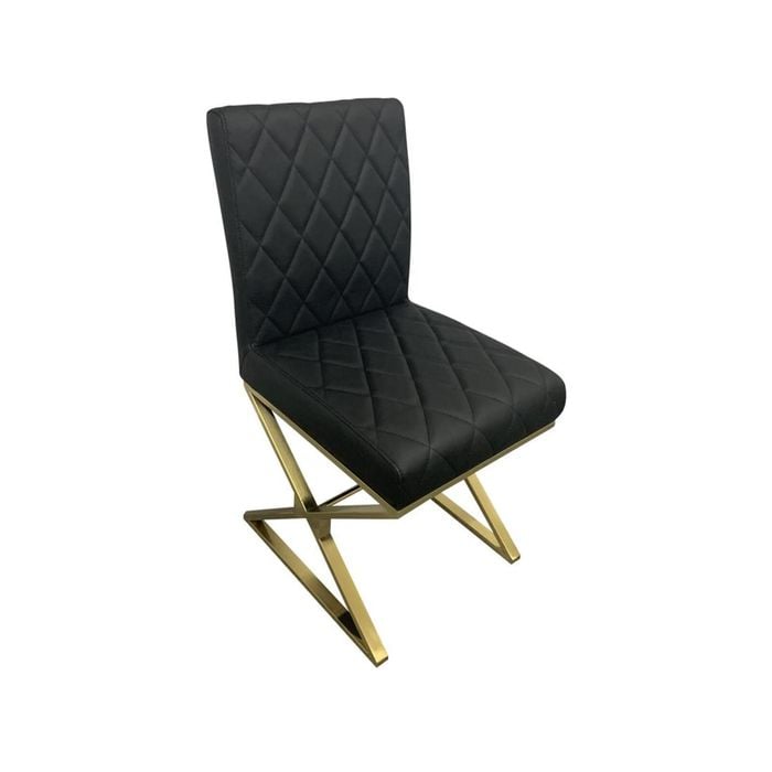 2X Dining Chair Stainless Gold Frame & Seat Black Pu Leather