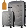 2pc Pierre Cardin Travel Hard-Shell Large and Cabin Set w/ Luggage Tag Silver