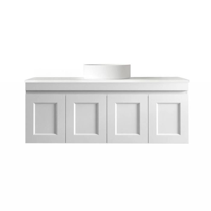 Attica Hamptons Shaker 1200mm Satin White Vanity With Pure White Stone Top 