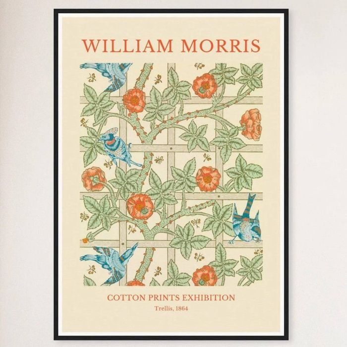 Galrie William Morris Trellis Cotton Print (1864) Timeless Elegance for Your Home, Black Frame, 50 x 70cm (20 x 28inch)
