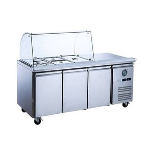 FED-X Three Door Salad Prep Fridge with Curve Glass Top 