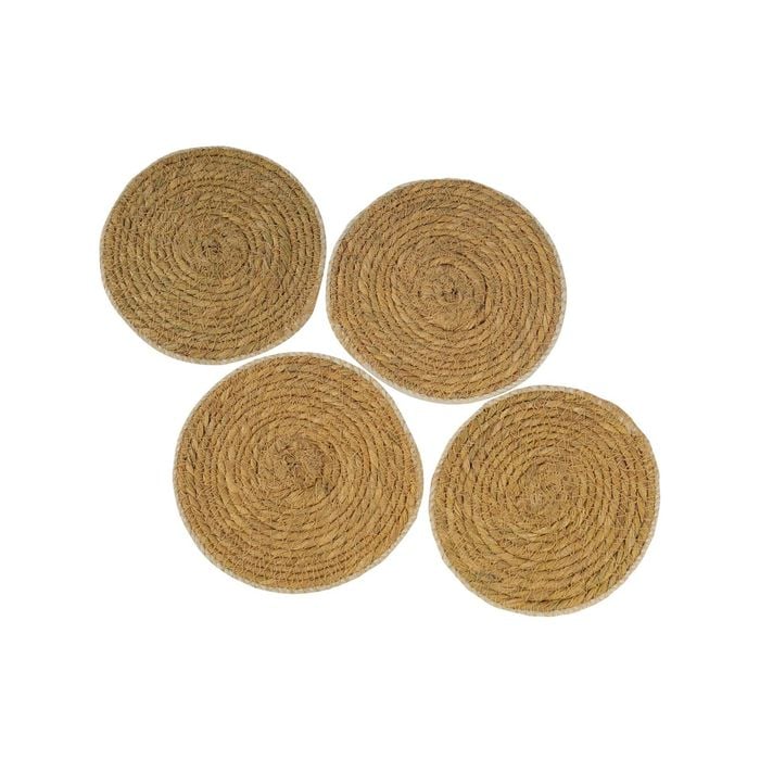 Yarra Textiles Set of 4 Seagrass Coasters for Drinks/Glasses - Seahorse 12cm Beige