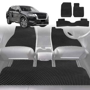 6D Diamond Car Floor Mats for Nissan Pathfinder 8 seater (R53)2022-Current-Ultimate Set-Black-Outback GT