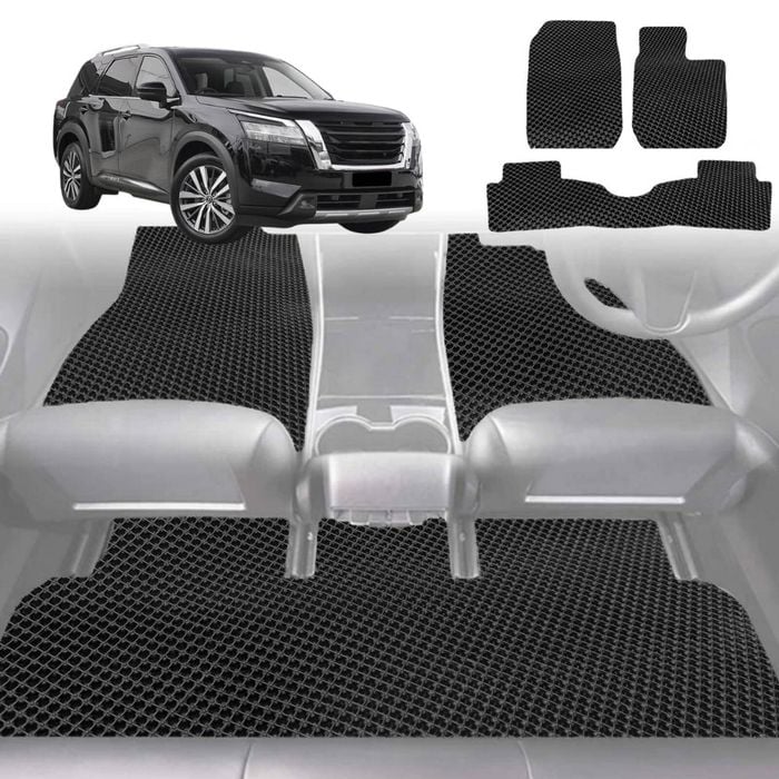 6D Diamond Car Floor Mats for Nissan Pathfinder 8 seater (R53)2022-Current-Ultimate Set-Black-Outback GT