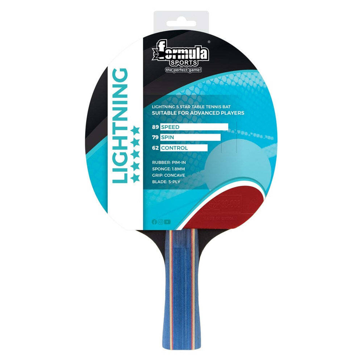 Formula Sports Lightning Table Tennis Game Bat/Racket 5 Star - Bunnings ...