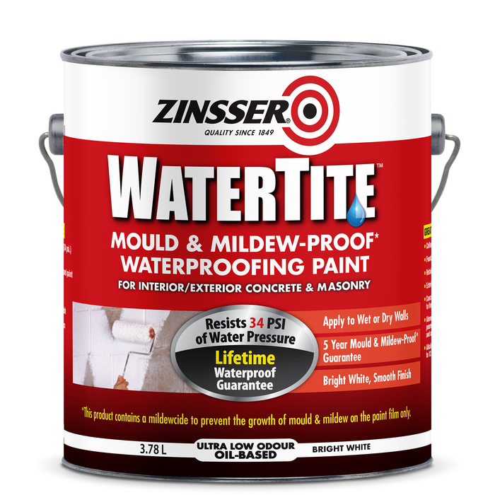 Zinsser 3.78L White WaterTite Mould And Mildew Waterproofing Interior / Exterior Paint