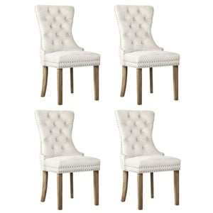 Oikiture 4x Velvet Dining Chairs Upholstered French Provincial Tufted Beige