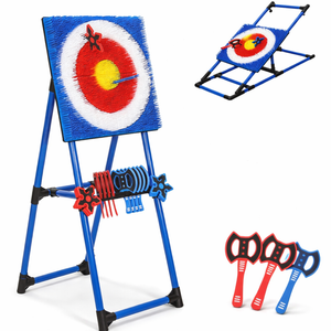 Axe Throwing Bristle Target Set With 8 Throwing Safety Axes and Ninja Stars Flexible Stand