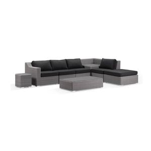 Milano Outdoor Chaise Lounge Brushed Grey With Built In Corner Table & Denim Cushions